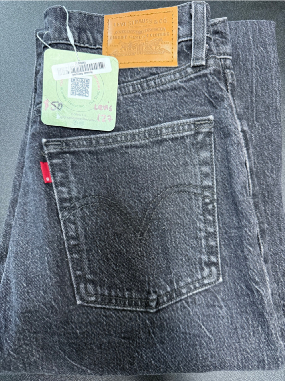 Levi’s Premium Ribcage Straight Ankle Jeans W27 L27 Black Acid Wash - Picture 13 of 13